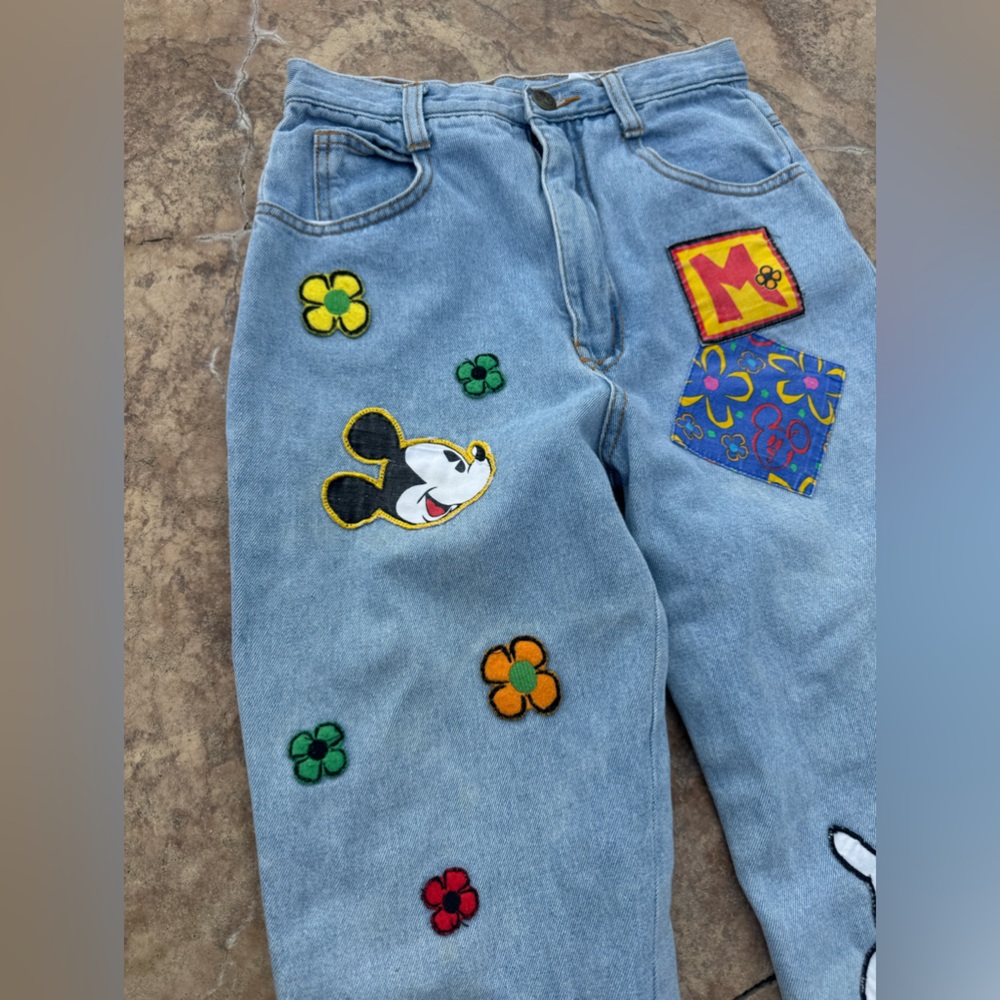 Vintage 90s Disney Mickey Mouse Patchwork Jeans – Women’s Size 12